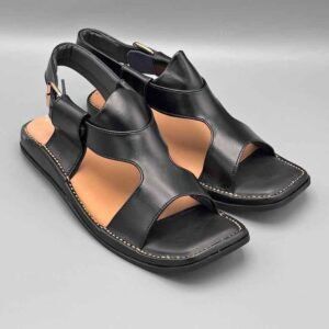 Men black double strap casual sandals with back strap