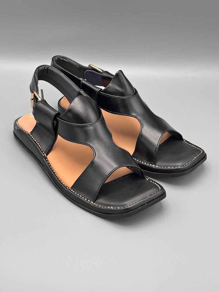 Men black double strap casual sandals with back strap