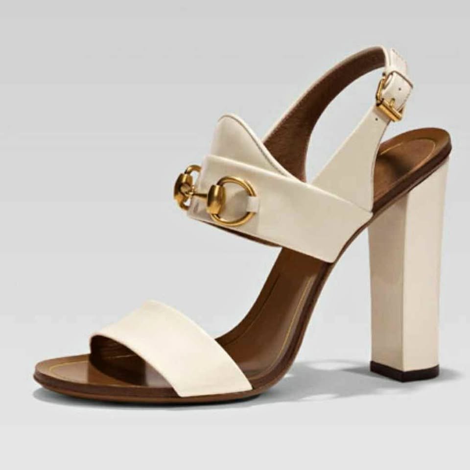 Women cream open toe sandals with gold buckle block heel
