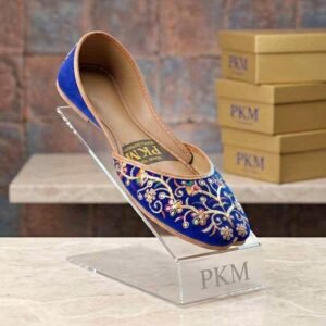 Women royal blue velvet khussa with gold embroidery