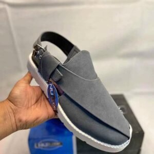 Men grey suede Peshawari chappal with white sole
