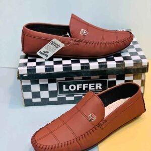 Men tan brown leather loafers with hand stitched details