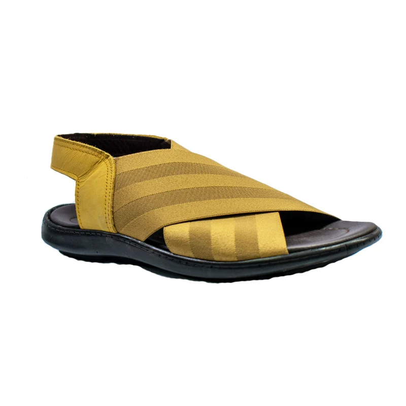 Men mustard yellow cross strap sandals with back strap