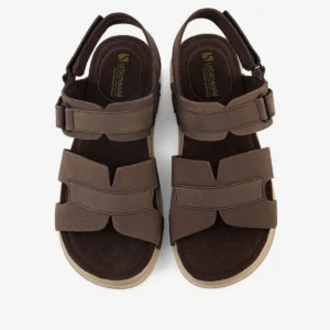 Men dark brown multi strap comfort sandals with velcro straps