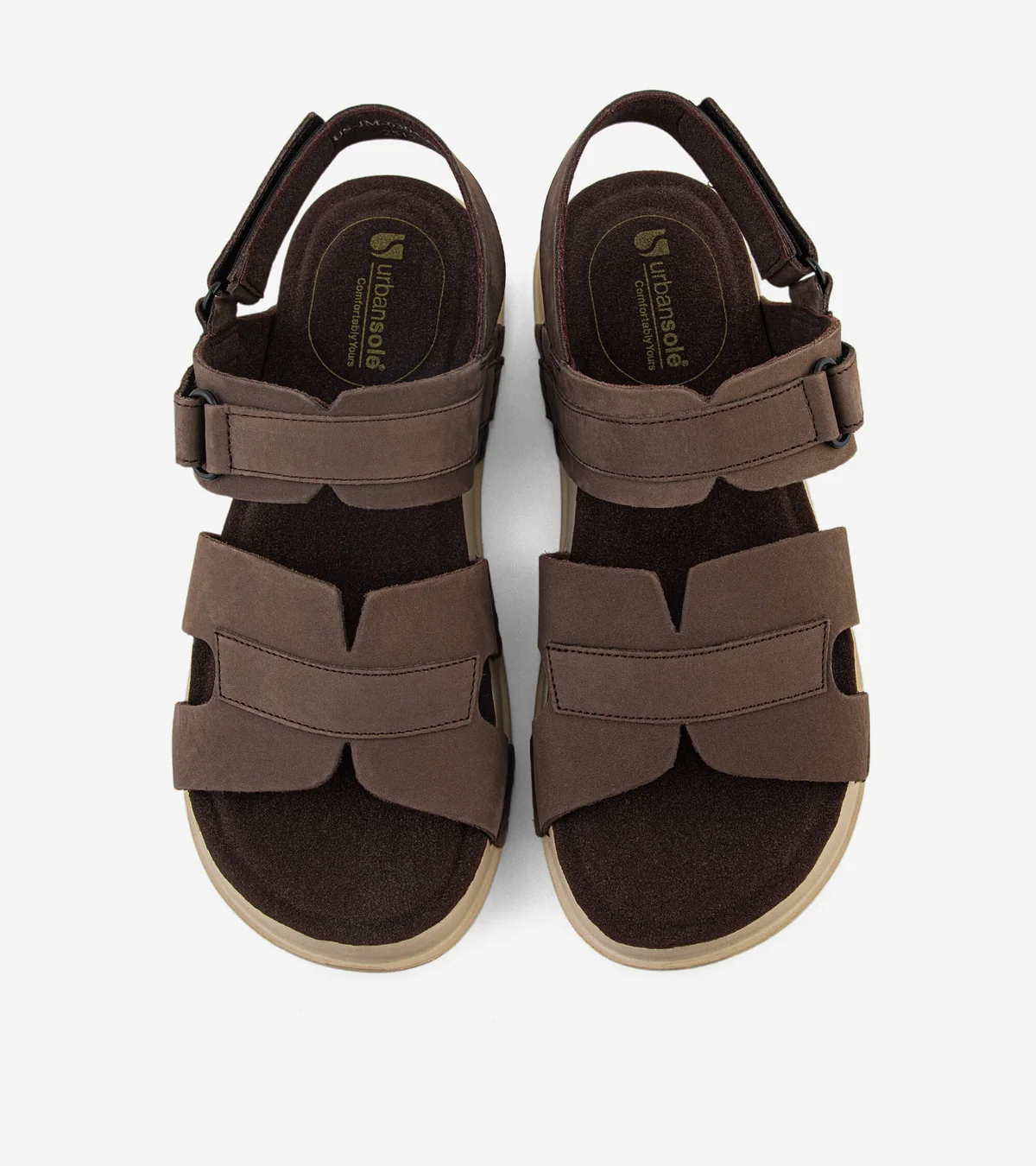 Men dark brown multi strap comfort sandals with velcro straps