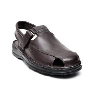 Men dark brown closed toe leather fisherman sandals
